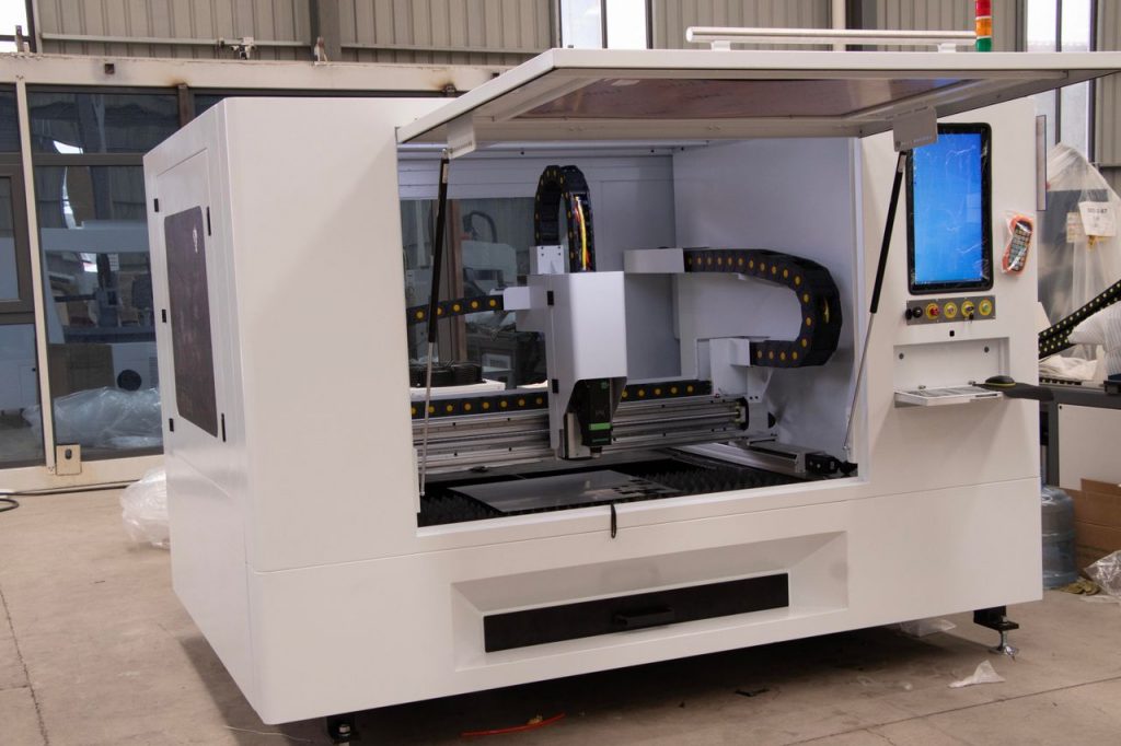Advanced CNC machine in a manufacturing facility showcasing modern industrial technology.